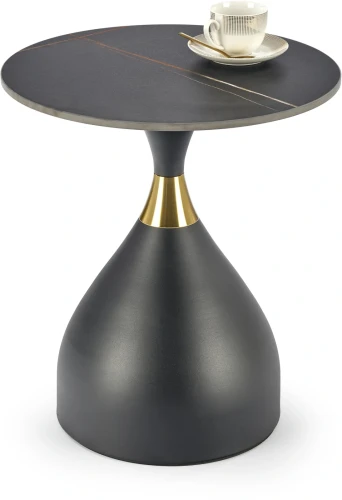 Ława stolik Scalita w stylu glamour z czarnym marmurem i złotymi akcentami