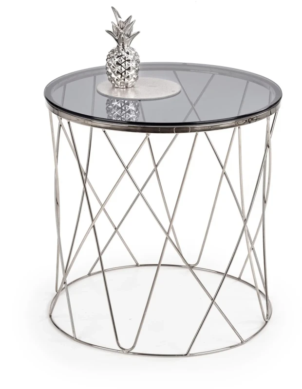 Ława okrągła Selena 55cm do salonu blat szkło dymiony/chrom