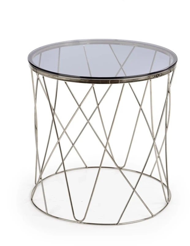 Ława okrągła Selena 55cm do salonu blat szkło dymiony/chrom