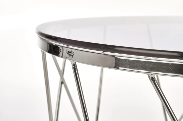 Ława okrągła Selena 55cm do salonu blat szkło dymiony/chrom