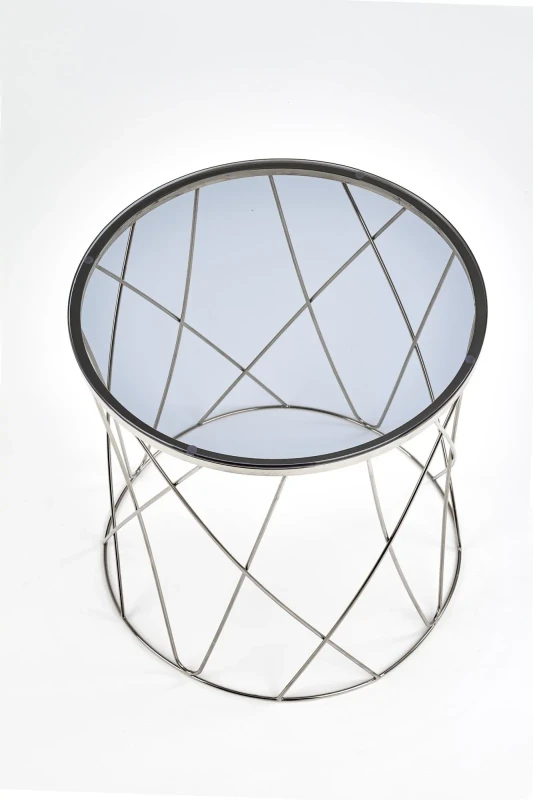 Ława okrągła Selena 55cm do salonu blat szkło dymiony/chrom