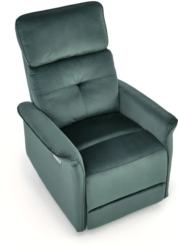 Fotel wypoczynkowy Semir z funkcją elektrycznego rozkładania/gniazdo USB do salonu ciemny zielony