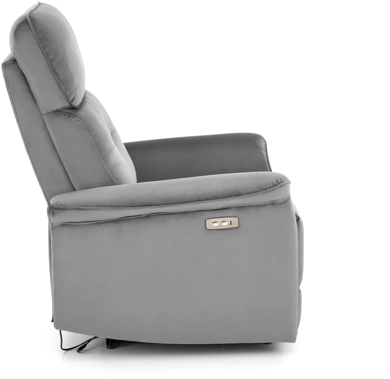 Fotel wypoczynkowy Semir z funkcją elektrycznego rozkładania/gniazdo USB do salonu popielaty