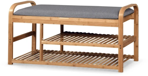 Ławka stojak na buty ST13 100 cm drewno z tapicerowanym siedziskiem popielaty
