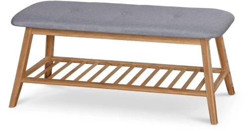 Ławka drewniana ST15 100 cm z tapicerowanym siedziskiem i półką popielaty
