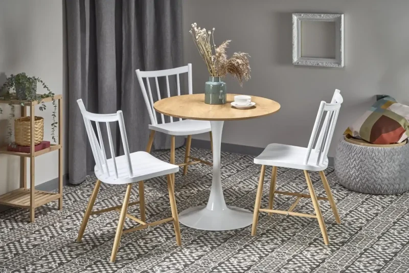 Stół okrągły Sting 80 cm skandynawski dąb naturalny / biały