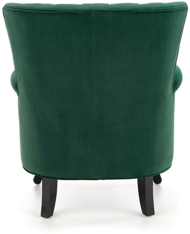 Fotel tapicerowany Titan welurowy na drewnianych nogach do salonu ciemny zielony