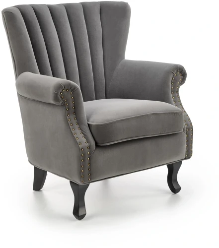 Fotel tapicerowany Titan welurowy na drewnianych nogach do salonu popielaty