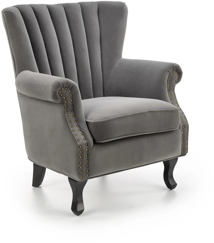 Fotel tapicerowany Titan welurowy na drewnianych nogach do salonu popielaty