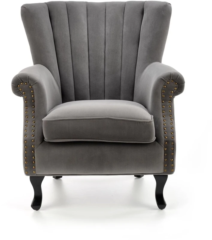 Fotel tapicerowany Titan welurowy na drewnianych nogach do salonu popielaty