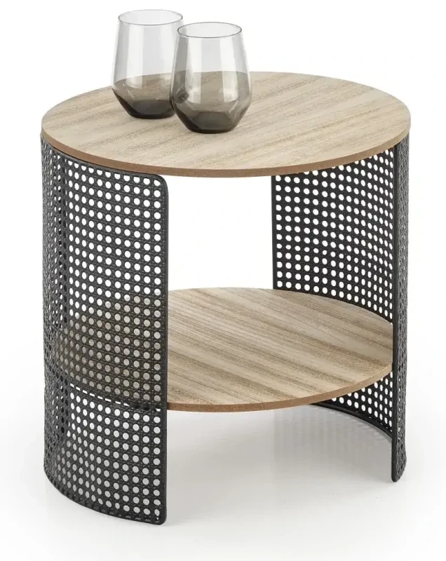 Stolik kawowy Trafica 41 cm ława okrągła z dolną półką naturalny/czarny