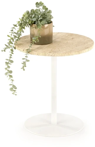 Stolik Traverso 40 cm ława nowoczesna okrągła blat z kamienia trawertyn / biały