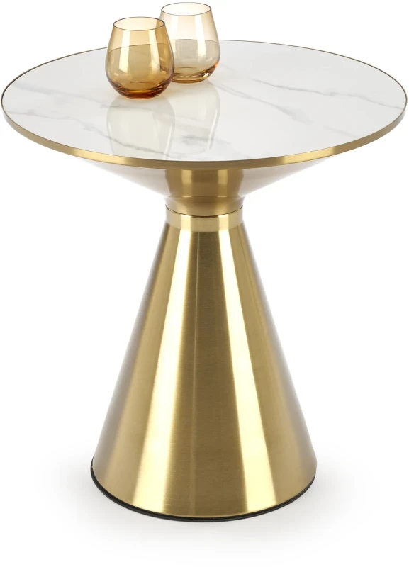 Stolik kawowy Tribeca 50 cm ława okrągła blat ceramiczny biały marmur / złoty