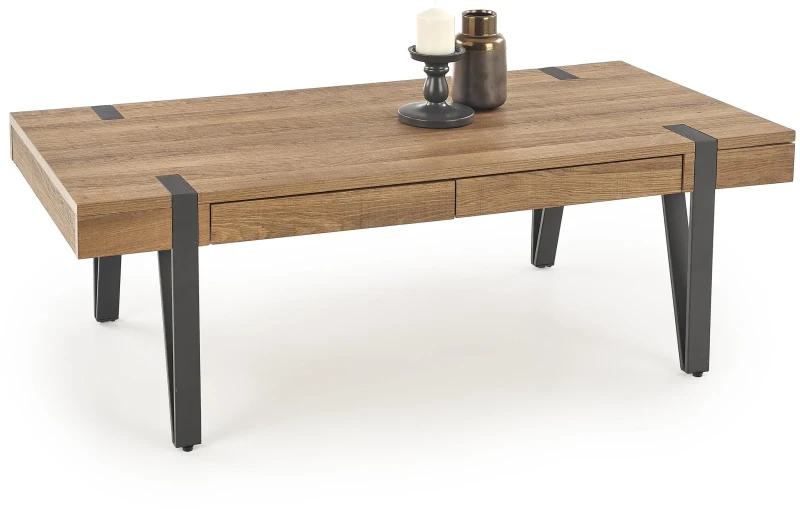 Stolik kawowy Tuluza 120 cm z szufladami do salonu orzech miodowy/czarny