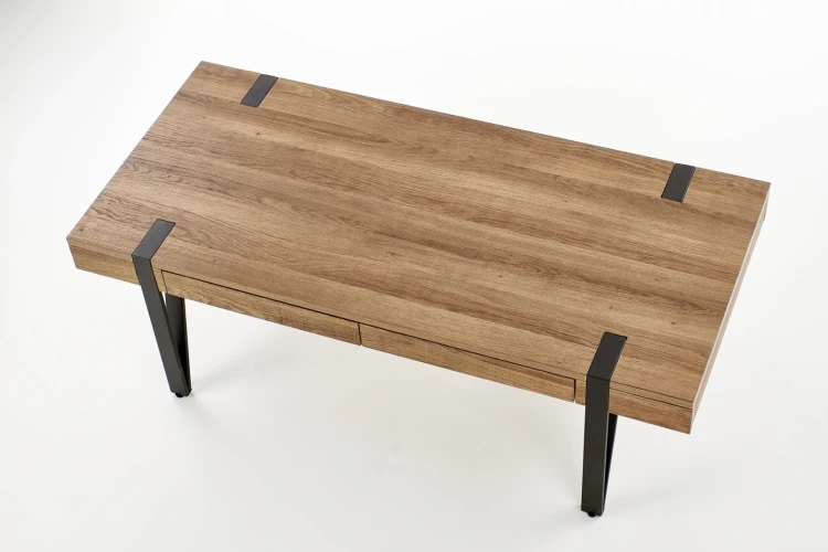 Stolik kawowy Tuluza 120 cm z szufladami do salonu orzech miodowy/czarny
