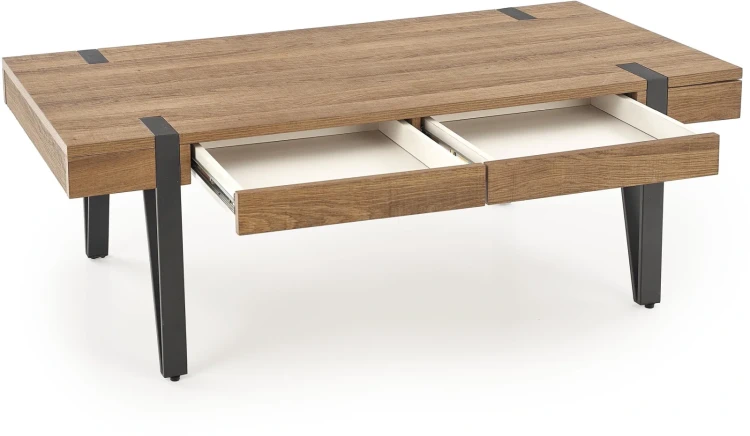 Stolik kawowy Tuluza 120 cm z szufladami do salonu orzech miodowy/czarny