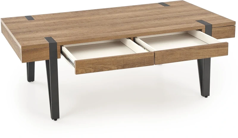 Stolik kawowy Tuluza 120 cm z szufladami do salonu orzech miodowy/czarny