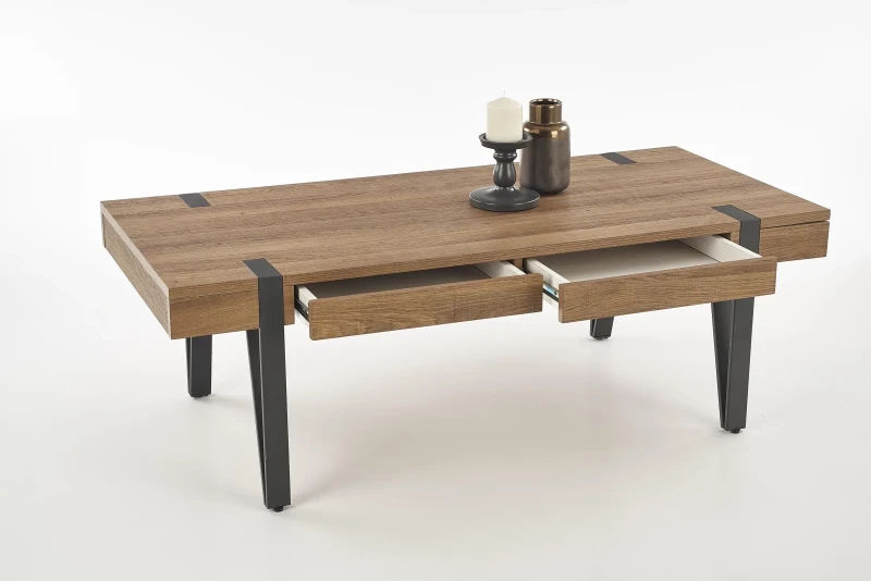 Stolik kawowy Tuluza 120 cm z szufladami do salonu orzech miodowy/czarny