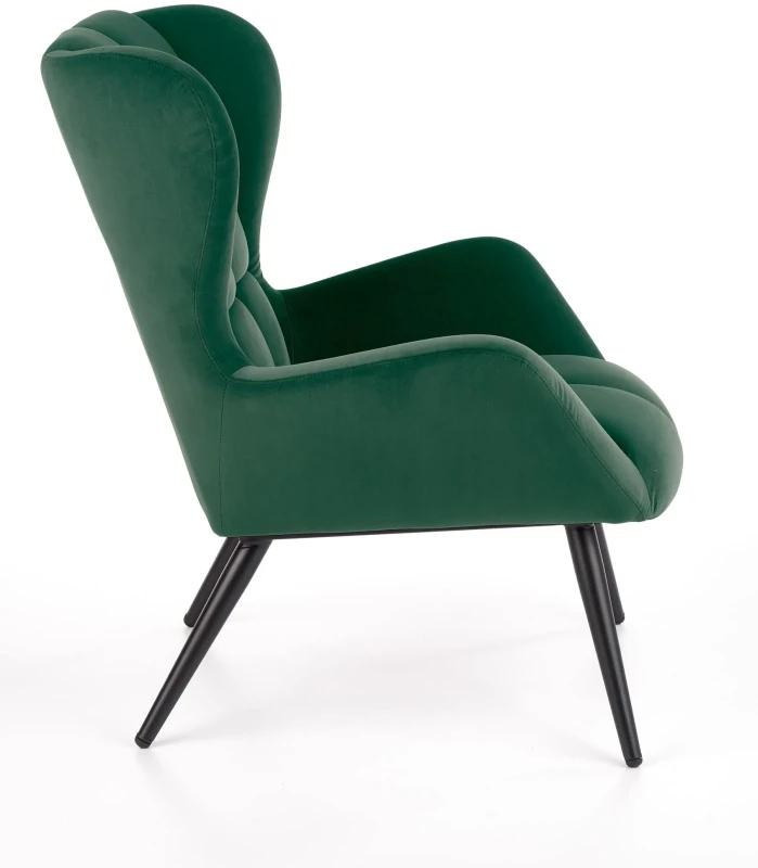 Fotel wypoczynkowy Tyrion 75 cm nowoczesny tapicerowany tkaniną aksamitną do salonu ciemny zielony