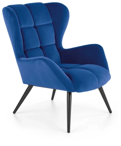 Fotel wypoczynkowy Tyrion 75 cm nowoczesny tapicerowany tkaniną aksamitną do salonu granatowy