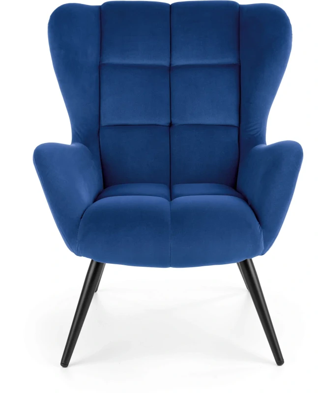 Fotel wypoczynkowy Tyrion 75 cm nowoczesny tapicerowany tkaniną aksamitną do salonu granatowy