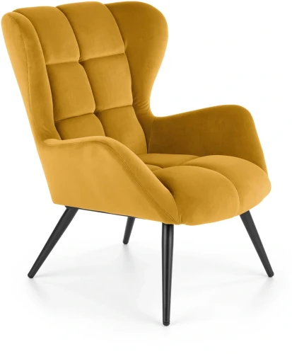 Fotel wypoczynkowy Tyrion 75 cm nowoczesny tapicerowany tkaniną aksamitną do salonu musztardowy