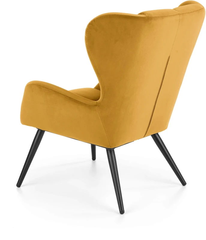 Fotel wypoczynkowy Tyrion 75 cm nowoczesny tapicerowany tkaniną aksamitną do salonu musztardowy