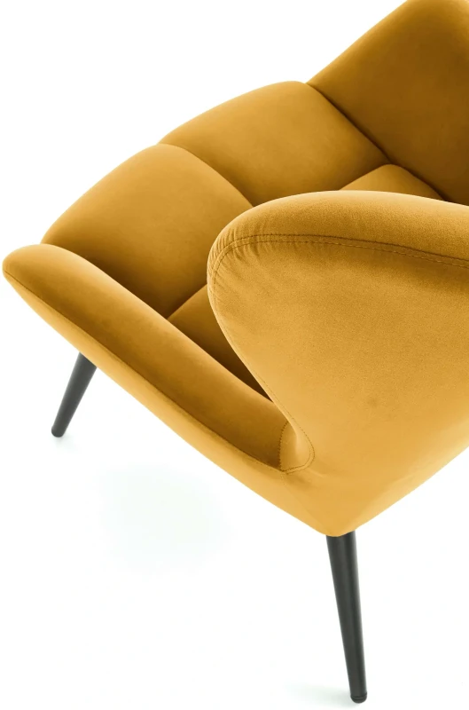Fotel wypoczynkowy Tyrion 75 cm nowoczesny tapicerowany tkaniną aksamitną do salonu musztardowy