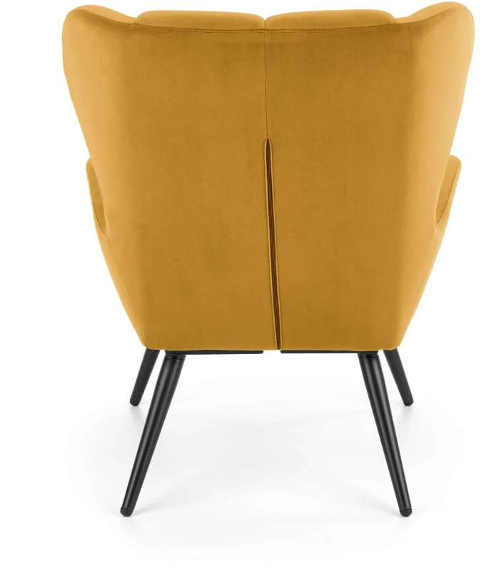 Fotel wypoczynkowy Tyrion 75 cm nowoczesny tapicerowany tkaniną aksamitną do salonu musztardowy