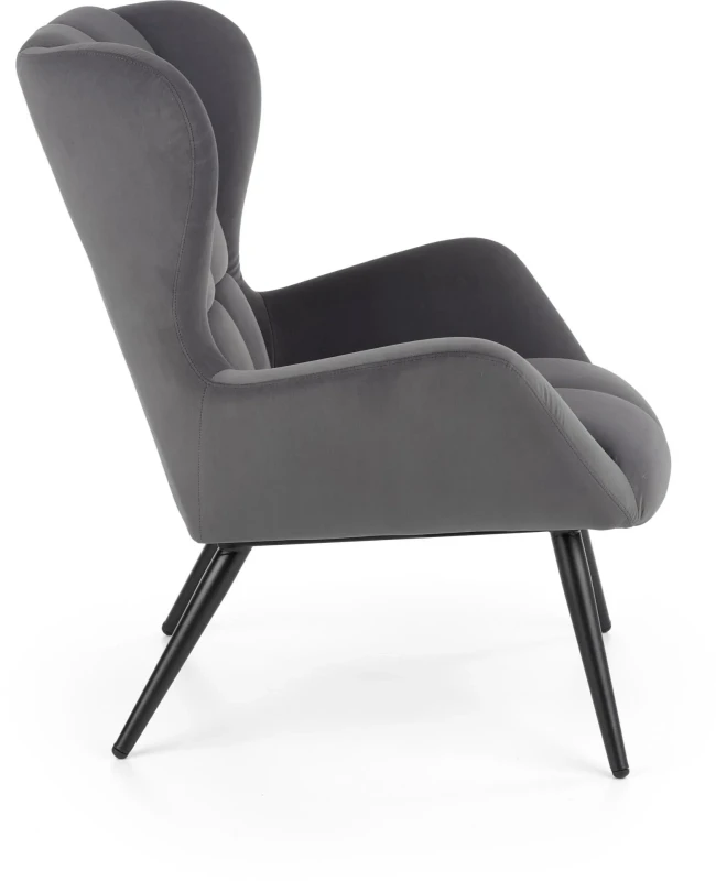Fotel wypoczynkowy Tyrion 75 cm nowoczesny tapicerowany tkaniną aksamitną do salonu popielaty