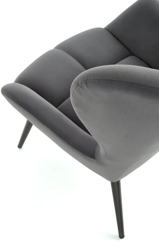 Fotel wypoczynkowy Tyrion 75 cm nowoczesny tapicerowany tkaniną aksamitną do salonu popielaty