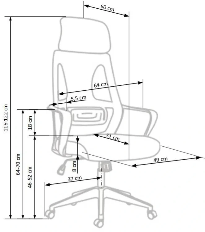 Fotel obrotowy Valdez 64 cm z mechanizmem TILT do biura popiel / czarny