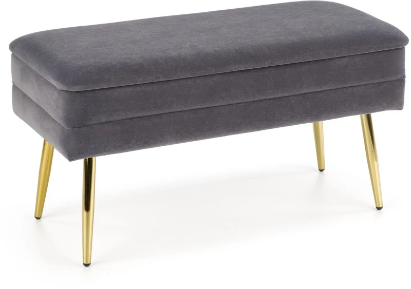 Ławka tapicerowana Velva 78 cm z funkcją pojemnika do przedpokoju popielaty/złoty