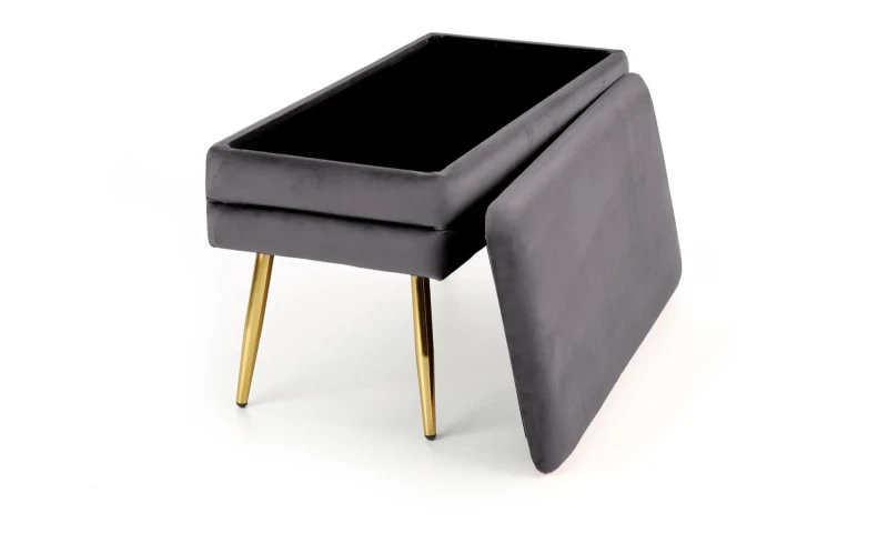 Ławka tapicerowana Velva 78 cm z funkcją pojemnika do przedpokoju popielaty/złoty