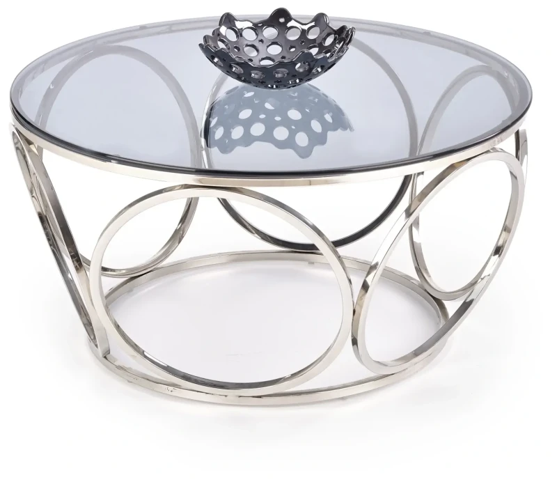 Stolik kawowy Venus 80 cm ława nowoczesna do salonu srebrny/szkło dymione
