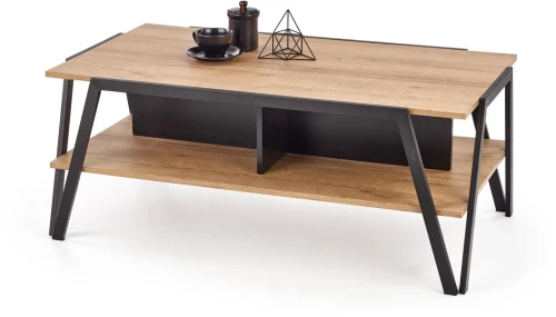 Stolik kawowy Volta 113 cm ława loftowa do salonu czarny / dąb złoty