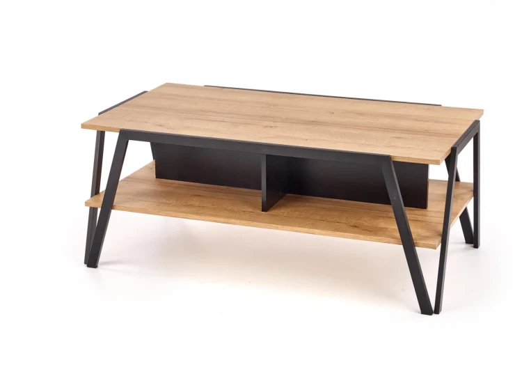 Stolik kawowy Volta 113 cm ława loftowa do salonu czarny / dąb złoty