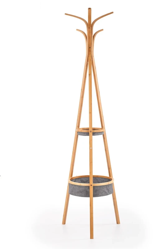Wieszak na ubrania W63 stojący z bambusowego drewna litego do przedpokoju naturalny