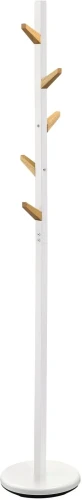 Wieszak na ubrania W66 stojący do przedpokoju biały metal/naturalne drewno lite