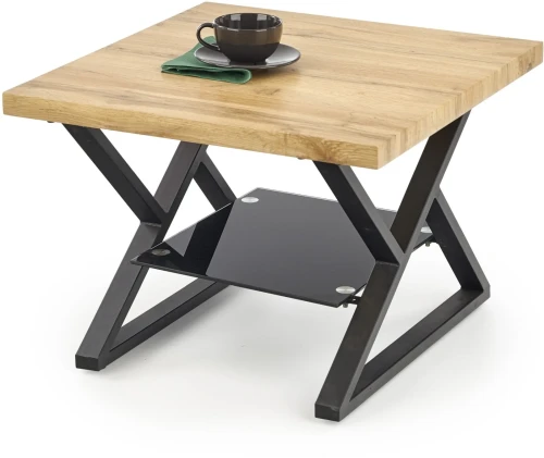 Ława stolik kawowy Xena Kwadrat 60 cm z półką czarny / dąb naturalny