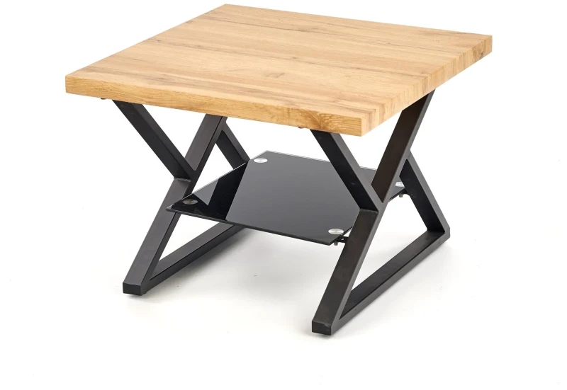 Ława stolik kawowy Xena Kwwadrat 60 cm z półką czarny / dąb naturalny