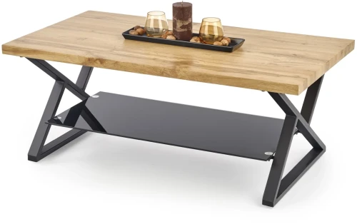 Ława stolik kawowy Xena Prostokąt 110 cm z półką czarny / dąb naturalny