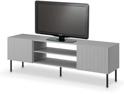 Szafka RTV Asensio 180 cm ryflowane fronty do salonu jasny popiel/czarny