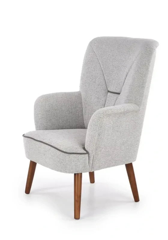 Fotel tapicerowany Bishop z drewnianymi nogami jasny popiel