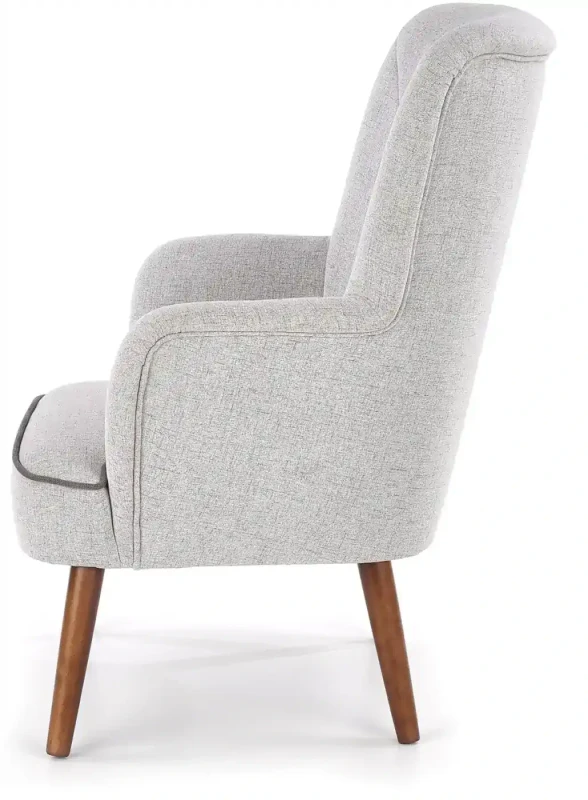 Fotel tapicerowany Bishop z drewnianymi nogami jasny popiel