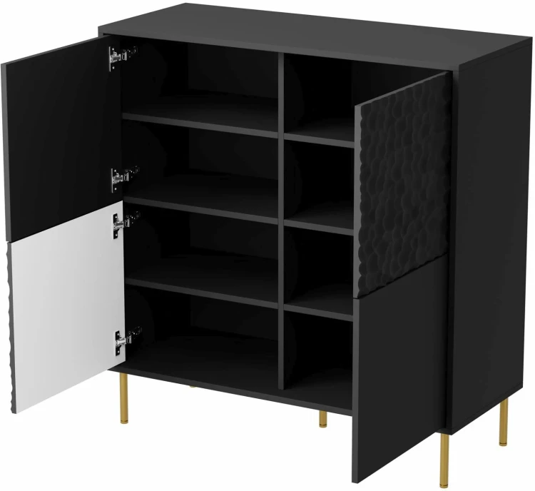 Komoda wysoka Bullet 100 cm w stylu glamour do salonu czarny/złoty