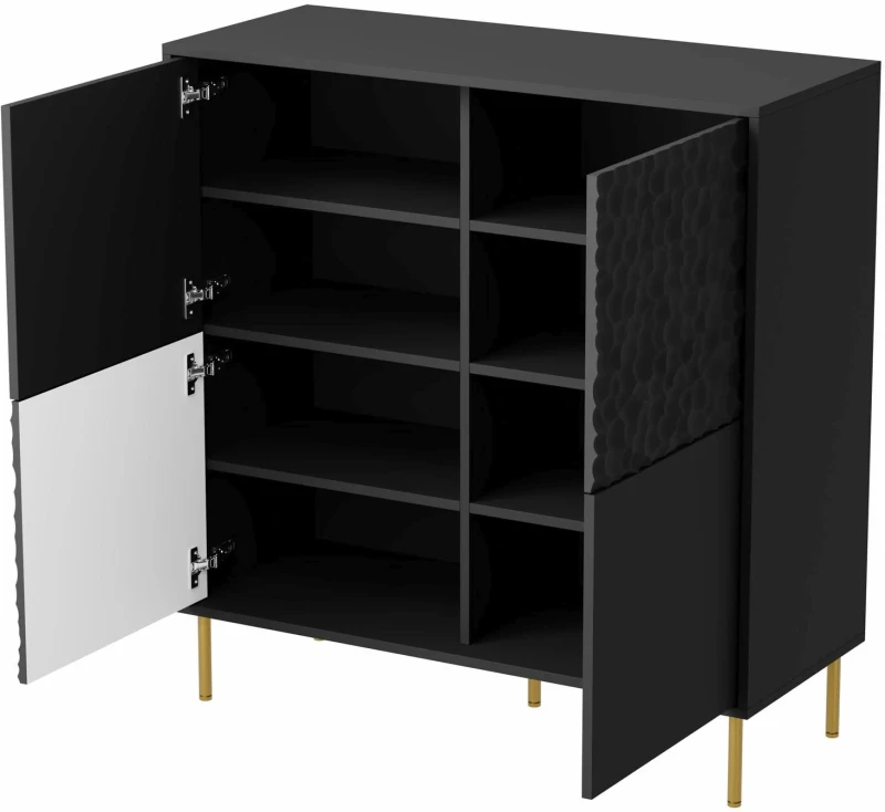 Komoda wysoka Bullet 100 cm w stylu glamour do salonu czarny/złoty