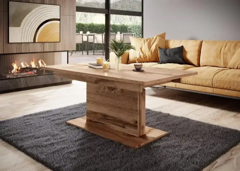 Ławostół rozkładany Busetti 126-167 cm podnoszony blat do salonu dąb wotan