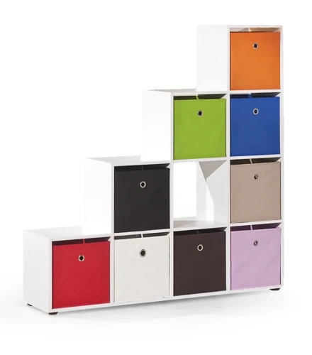 Regał schodkowy Caboto 139 cm otwarty z 10 przegrodami do salonu biały