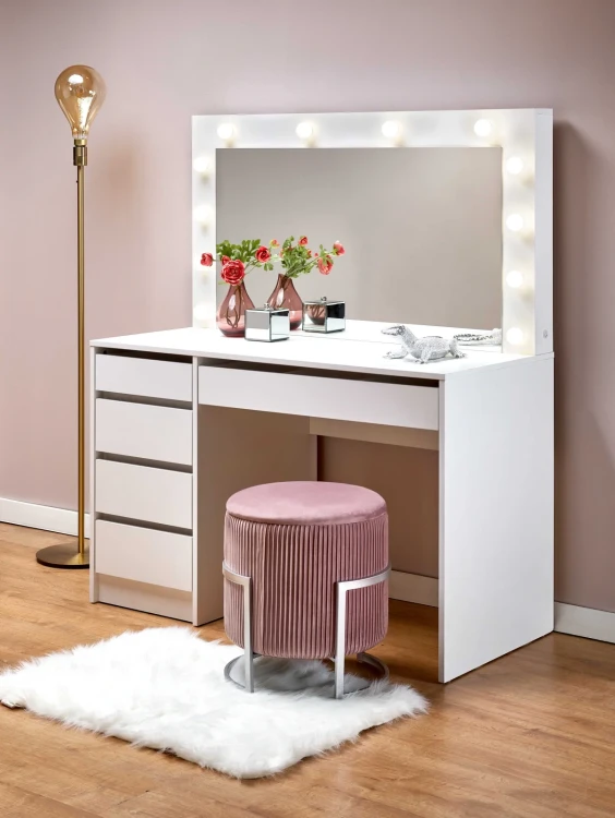 Toaletka Hollywood XL 120 cm z lustrem oświetlenie LED do sypialni biały